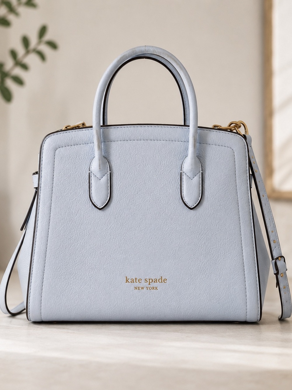 Kate Spade Knott Satchel Watercolor Blue Pebbled Leather Crossbody Purse